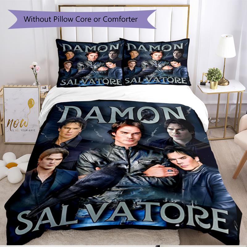 3pcs Duvet Cover Set (1*Duvet Cover + 2*Pillowcase, Without Core), Damon Salvatore Print Soft All‑Season Bedding Set, Home Bedroom Decor Gift