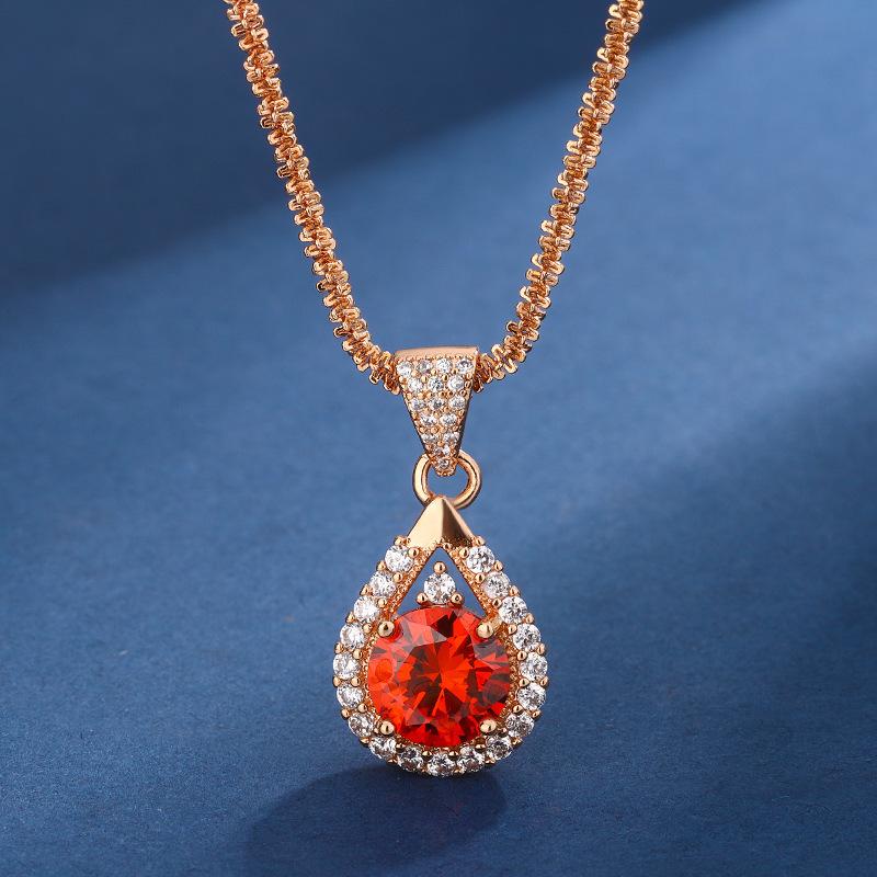 New 3-carat Pomegranate Red Zircon Champagne Gold Jewelry Pendant for Women's Advanced Ring Necklace Set