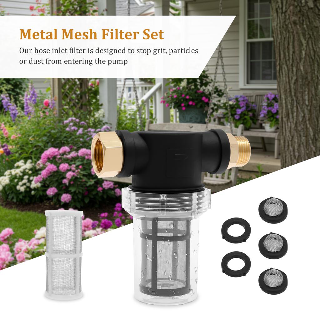 Фильтр для садового шланга 3/4 дюйма, осадочный фильтр, насадка для входного водяного фильтра для мойки высокого давления с сеткой 40 меш и сеткой 100 меш