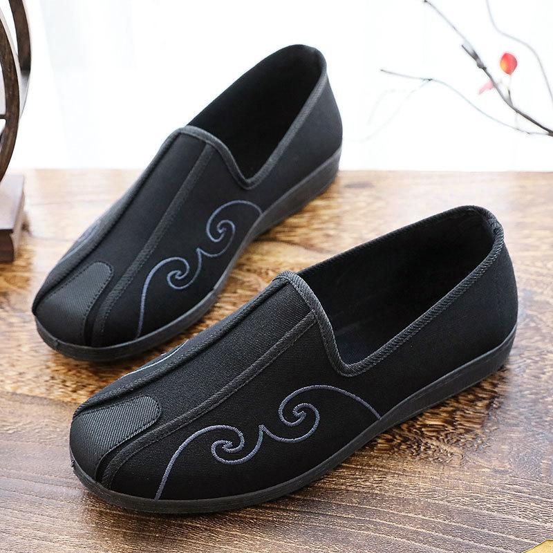 Ретро старые пекинские тканевые туфли мужские национальный стиль благоприятное облако медитация обувь для мирян низкие этническая вышивка ленивые туфли туфли-спрей