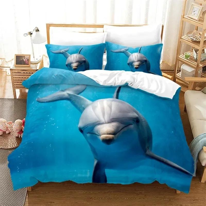 Dolphin Ocean Animal Bedding Set Boys Girls Twin Queen Size Duvet Cover Pillowcase Bed Boys Adult Home Textileextile