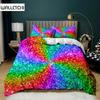 Rainbow Duvet Cover Set Girly Spiral Multicolor Bright Sequins Bedding Set for Kids Girls King Size Soft Microfiber Quilt Cover