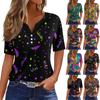 Жен. Футболка Футболка С принтом Пуговицы С короткими рукавами Повседневные Выходные Мода Классический V-образный вырез Обычный Верх