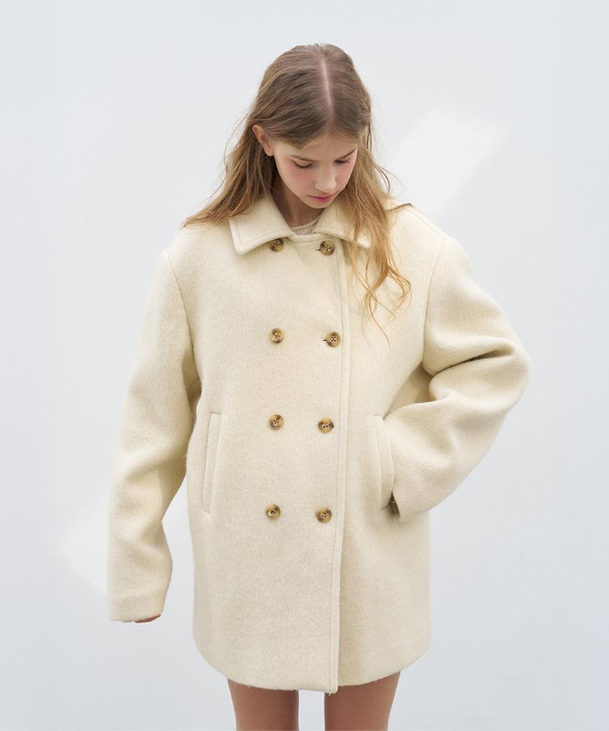 Vem.Ver Wool Blended Double Button Half Coat_Cream