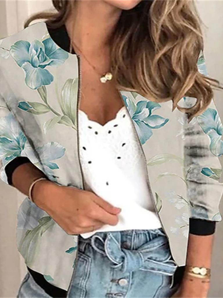 20256 autumn women's jacket zipper short 3D printing painted pattern women's fashion single item one generation