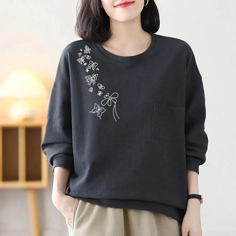 Толстовка для женщин из хлопка, свободная, большого размера, утолщенная, удобная, с круглым вырезом, повседневная, свитшот