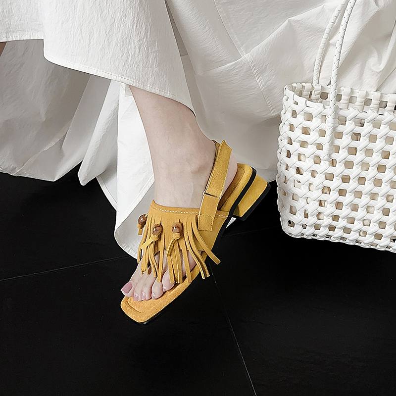 Krazing Pot Коровья замша нубук лето размер 40 липучка кисточка бахрома низкий каблук женские босоножки с открытым носком