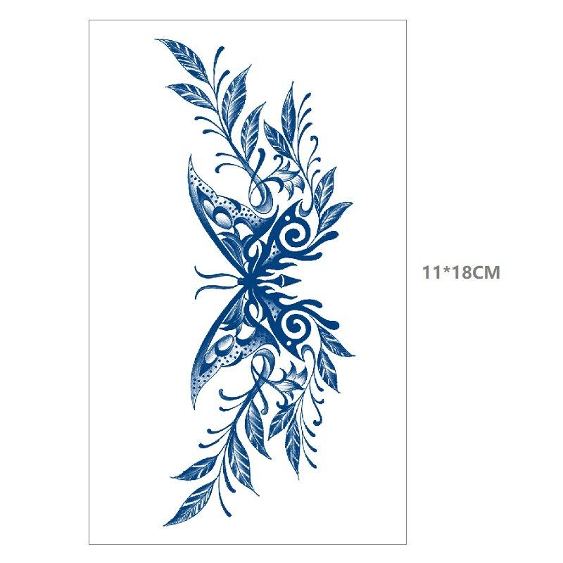 Herbal Juice Waterproof Butterfly Thorn Plain Flower Chest Semi Permanent Gradual Change Water Transfer Tattoo Sticker