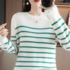 Autumn Striped Knit Sweater Women's Large Size Round Neck Loose Casual Long-sleeved Bottoming Shirt
