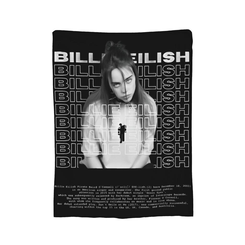 Плед из флиса с изображением известной певицы B-Billie-Girl E-Eilish, легкий, для дивана или кресла.