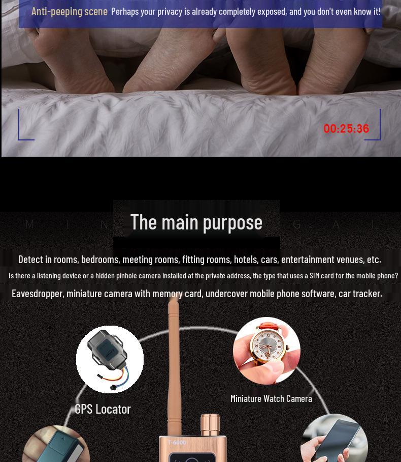 T6000 Anti-Paparazzi & Anti-Eavesdropping Wireless Signal and Magnetic GPS Detector
