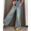 Light Color Fleece-Lined High Waist Wide Leg Jeans for Women - Slimming, Loose Fit, Floor Length for Pear Shape, Autumn/Winter