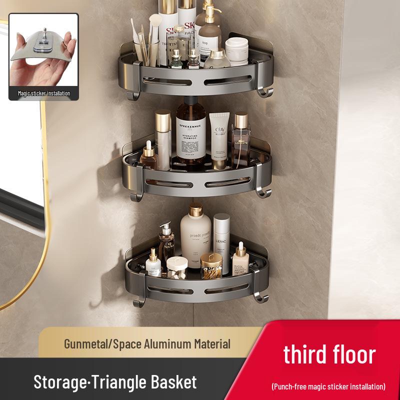 Gunmetal Punch-Free Space Aluminum Corner Bathroom Shelf