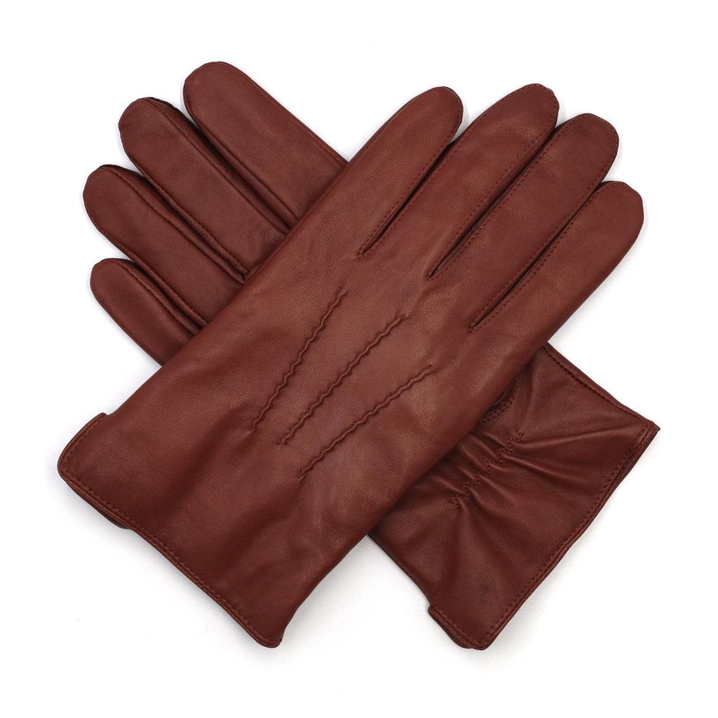 Harssidanzar Luxury Italian Sheepskin Leather Gloves with Cashmere Stitching for Dark Size S Men's Warmth, Brown,