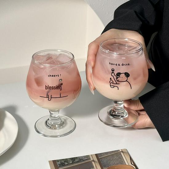 Korean Style Cute Puppy Glass Goblet: Dessert, Wine, Juice, Sparkling Water Cup