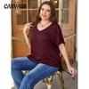 Big Size T-Shirt Short Sleeve Top Women's Summer Solid Colour Loose V-Neck T-Shirt