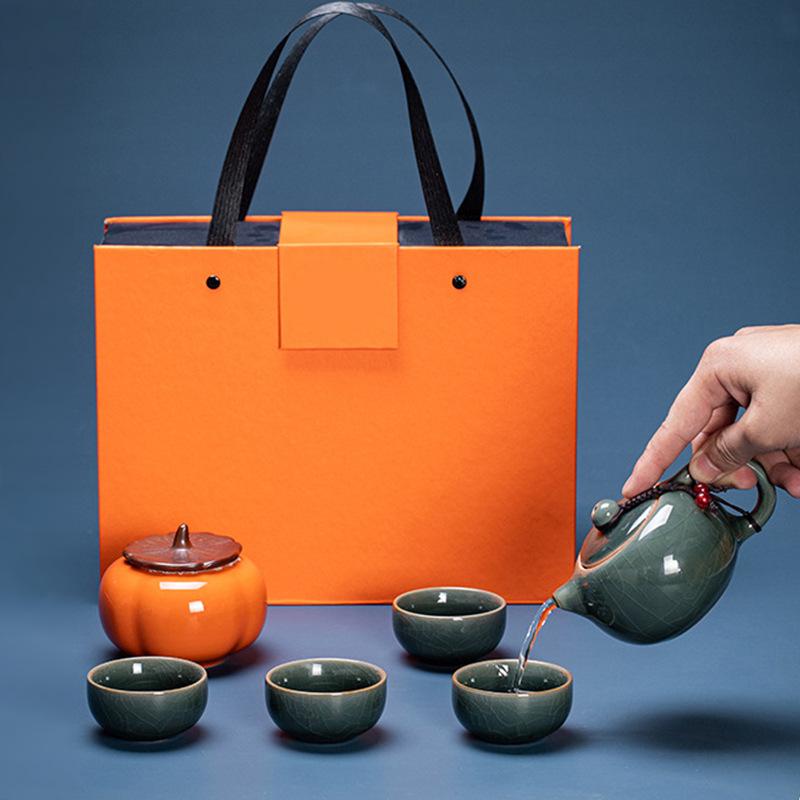 Плотный фарфоровый чайный набор Гэ, один чайник и четыре чашки, подарочная коробка, бизнес-сувенир для клиентов