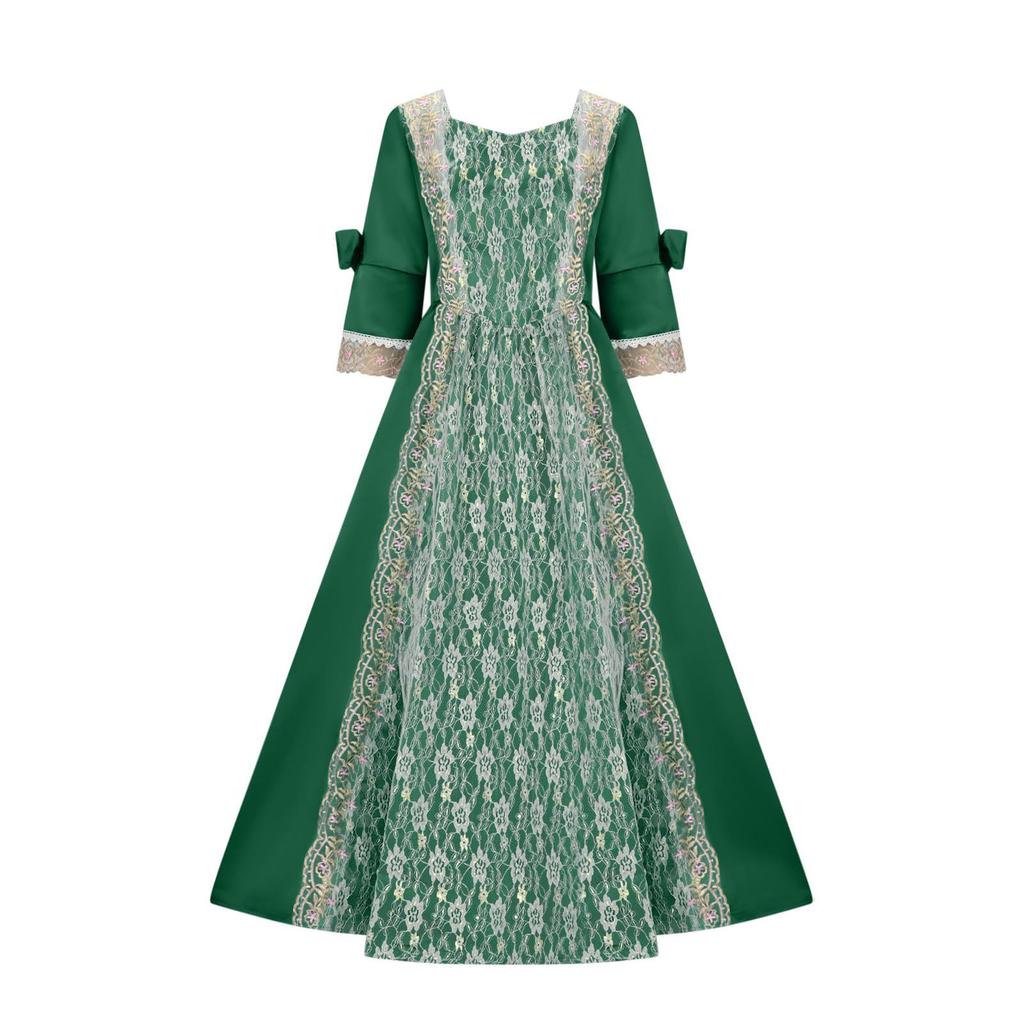 Женская мода Ретро-спектакль Танцевальное представление Кружевное кружевное вечернее платье с расклешенными рукавами