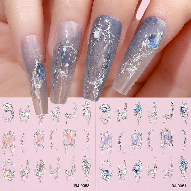 Nail Stickers Embossed 5D Three-dimensional Hot Silver Imitation Diamond Flash Nail Art Sticker Decoration