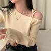Autumn Winter Irregular Off Shoulder Sexy Sweater Ladies Lace-up Slim Fit Long Sleeve Knitted Women's Sweaters Solid Casual Female Jumpers Tops 30981