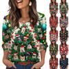 Women's Fashionable Casual Christmas Printed V-neck Top