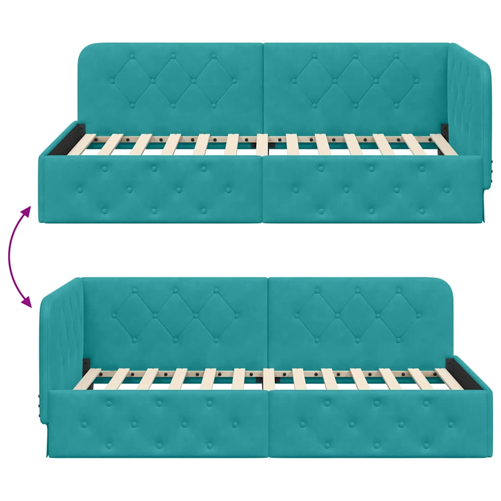 Corner Bed Frame Turquoise 100 x 200 cm Velvet