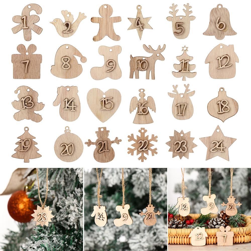 Bags Decor Ornament Number Label Wooden Pendant Christmas Advent Calendar Countdown Hanging Tags