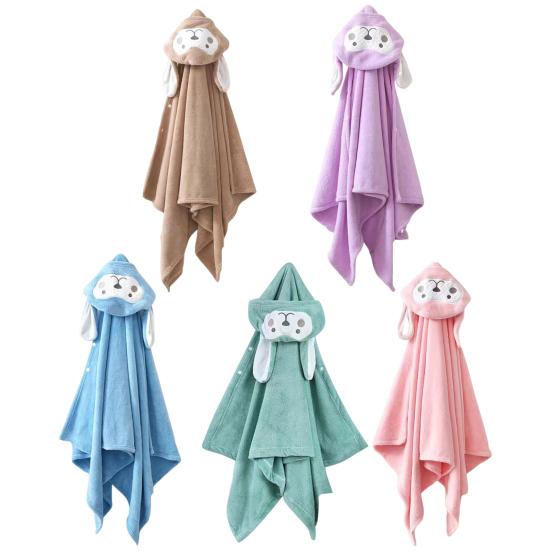 Hooded Baby Towel Button-up Absorbent Bathrobe Cartoon Animal Coral Velvet Cape Towel for Girls Boys Toddlers Home Pool Use