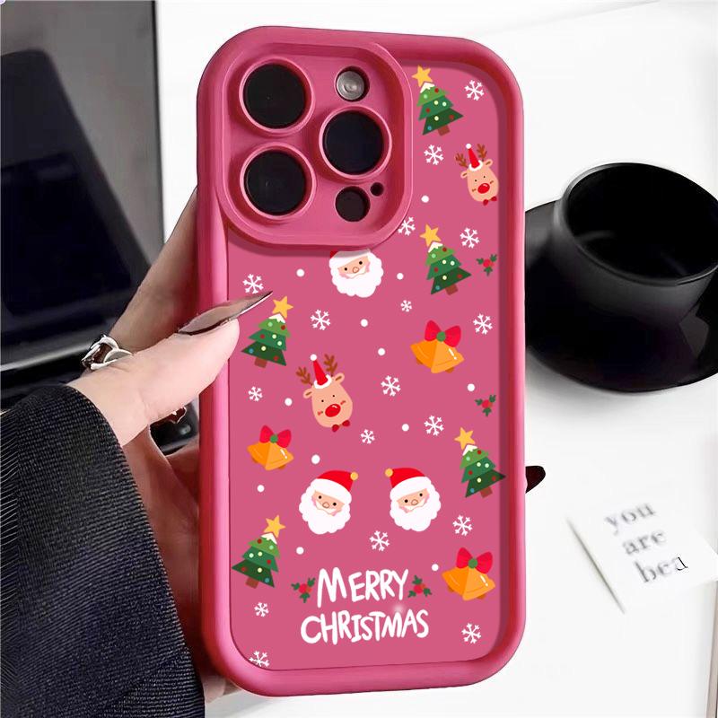 Мягкий чехол из термополиуретана конфетного цвета для iPhone 16 Pro 15 14 Plus 13 12 11 Pro Max Xs Xr 8 7 с рисунком Санта-Клауса и лося, противоударный защитный чехол для объектива