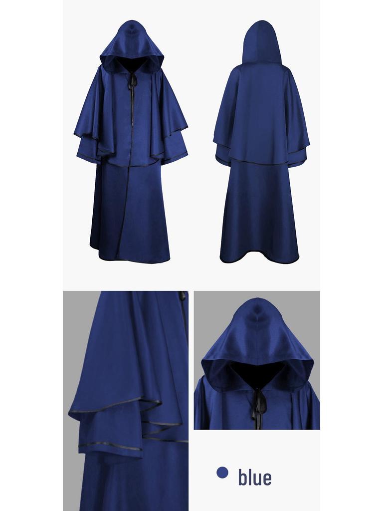 Medieval Wizard Costume Cape: Hooded Cloak for Halloween or Opera