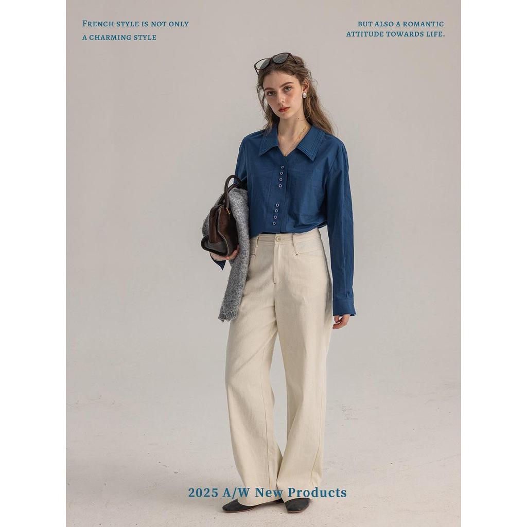 Dailyart Женская приталенная рубашка для офиса с вышивкой "Синяя волна Морская соль"