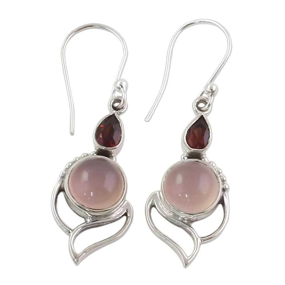 Party Hook Dangle  Opal Stone Garnet Ruby Chalcedony Moonstone Earrings Multi-Gemstone Ear Stud