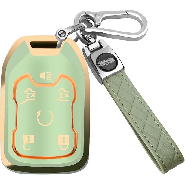 For GMC Key Fob Cover With Keychain, Key Case Shell TPU Full Protection Compatible With GMC Chevy Silverado Suburban Tahoe Acadia Terrain Yukon