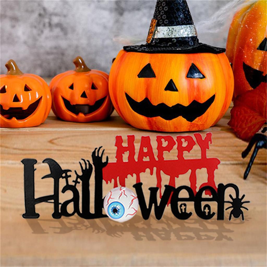 Happy Halloween Table Sign, Halloween Tiered Tray Decor With Eyeball Spider Block Sign Table Decorations Centerpiece For Home