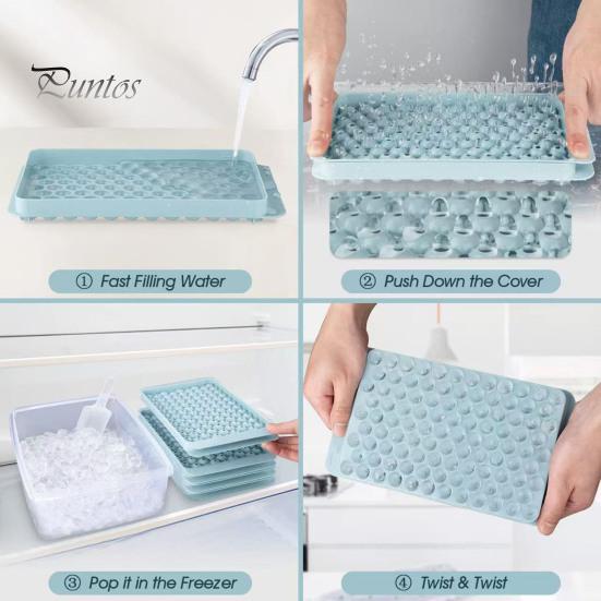 Mini Sphere Ice Tray Cube with Bin And Scoop, Small Round Balls Ball Mold for Coffee Drinks, Easy Release Stackable Silicone Freezer Clean