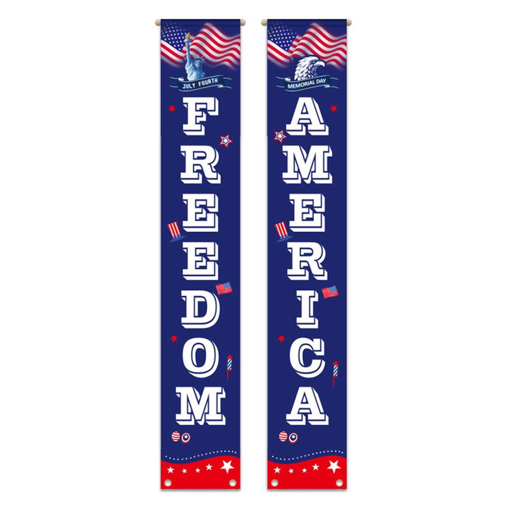 4th of July Porch Sign American Patriotic Door Decoration Christmas Door Porch Banner Hanging FlagBanner for Yard Indoor Outdoor