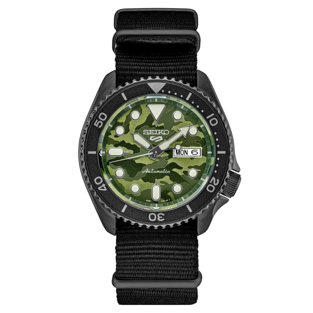 SEIKO 5 Sports SKX Street Style Green Camouflage Dial SRPJ37K1 Model Watch Mechanical Automatic Nylon Band Military (Domestic Number SBSA173) Men's