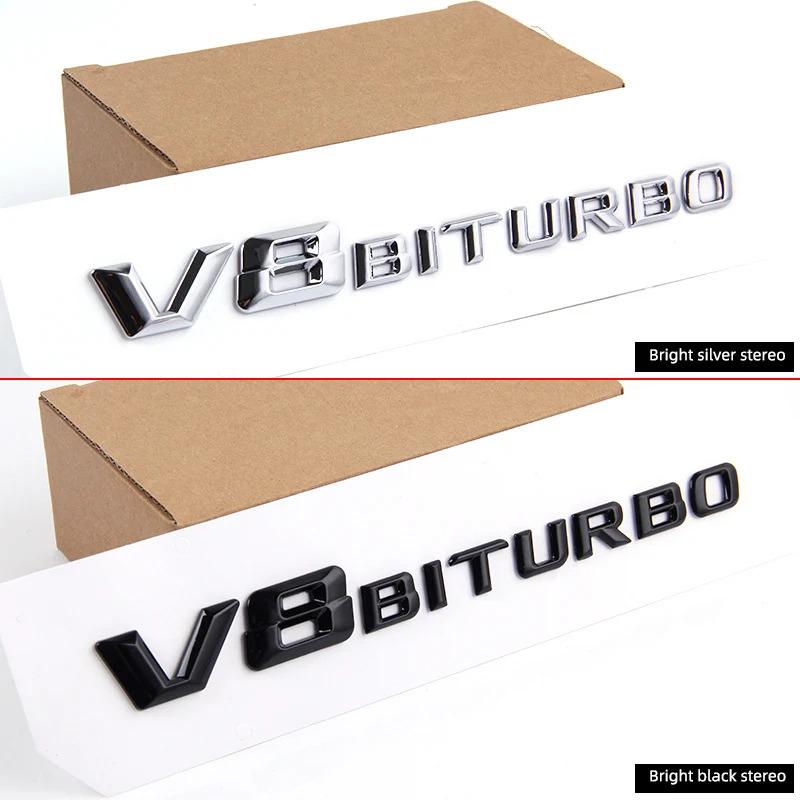 3D ABS Chrome Black Logo V8 BITURBO Emblem Car Fender Badge For C63 G63 E63 S63 Accessories