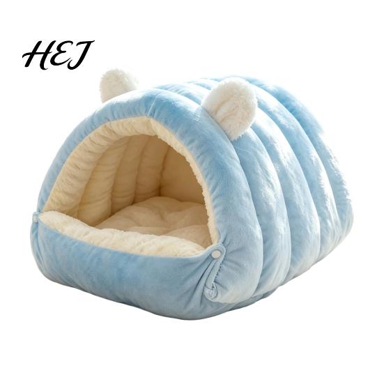 Plush Cat Bed Cave Bed, Warm Semi Enclosed Hideaway, Winter Sleeping Cozy Shelter Bag with Snap Buttons, Calming for Indoor Cats Washable Pet