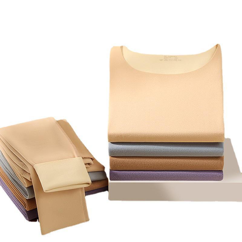 Женский бесшовный комплект термобелья с начесом - облегающий крой с круглым вырезом для осени и зимы