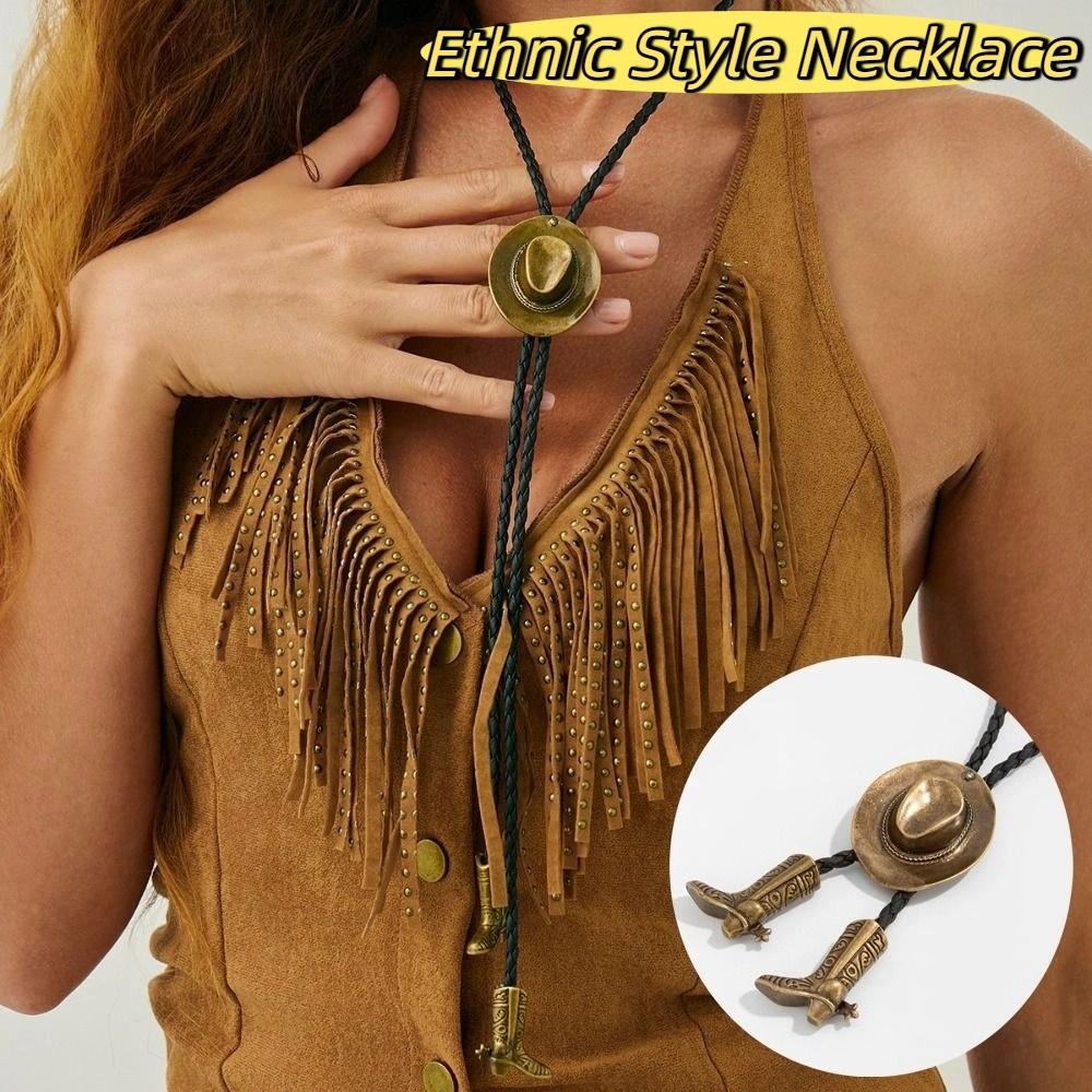 Boot Pendant Ethnic Style Necklace Long PU Leather Necklace Cowboy Cap Pendant Necklace Girls