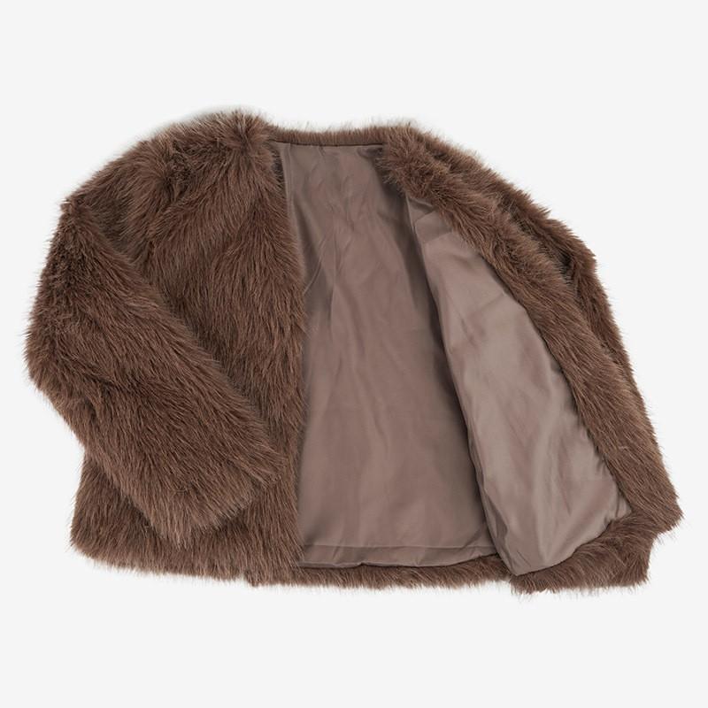 Womens Sweet Style Faux Fox Fur Coat Winter Warm Oversized Fluffy Outerwear Long Sleeve Round Neck