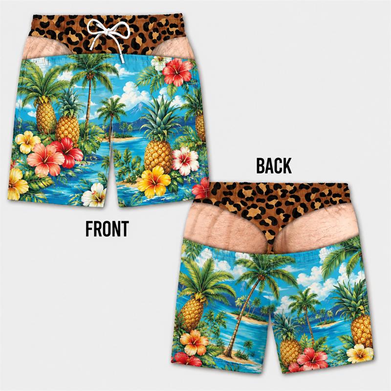 Fun Fake Hip Pattern 3D Print Men Hawaiian Beach Shorts Tropical Funny Party Beach Shorts Summer Quick Dry Swim Trunks Boyfriend