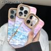 Phone Case: 2D flat lambskin suitable for iPhone 18, 17, 16, 15, 14, 13 Pro protective cases, pink and blue beach, Christmas and Halloween gifts
