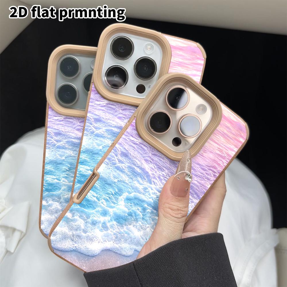 Phone Case: 2D flat lambskin suitable for iPhone 18, 17, 16, 15, 14, 13 Pro protective cases, pink and blue beach, Christmas and Halloween gifts