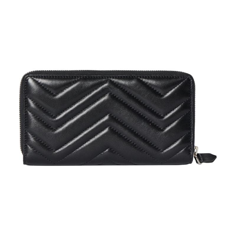 Gucci GG Marmont Double G logo zipper closure cow leather wallet women's black