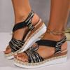 Женские босоножки на танкетке, лето 2024, сандалии на платформе со змеиным принтом, обувь-гладиатор, женские удобные повседневные сандалии на среднем высоком каблуке