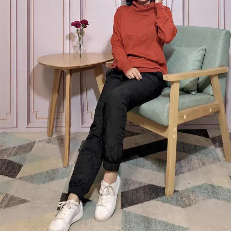 Пуховые брюки, женская верхняя одежда, облегающие брюки большого размера с высокой талией, сохраняющие тепло, зимние брюки-шаровары