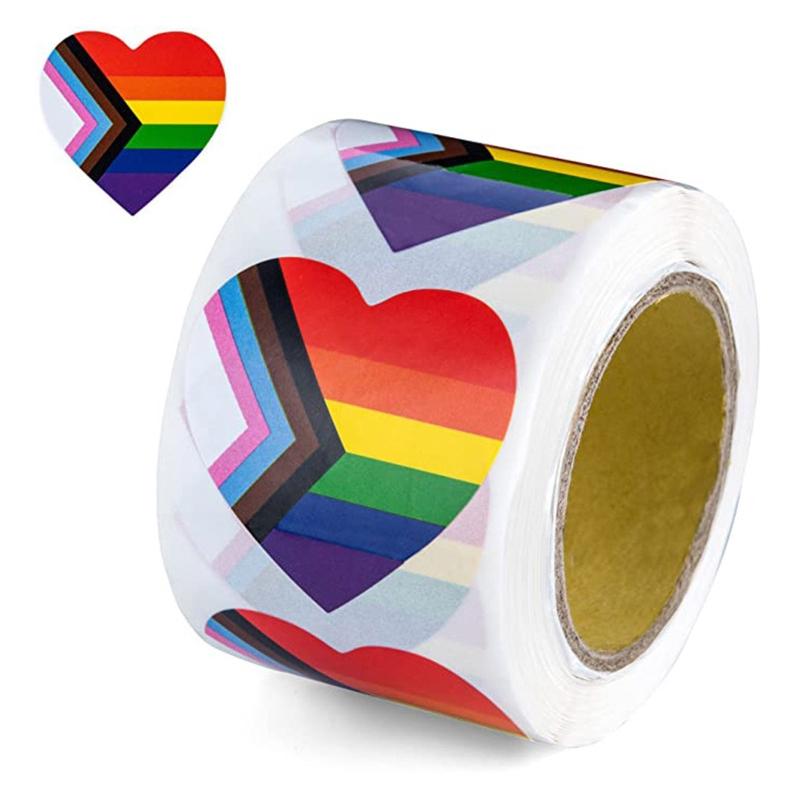 Gay Pride Stickers 500pcs/Roll Decorative Stickers for Bag Cup Vase Heart/Square Shape Rainbow Stickers Special Gifts
