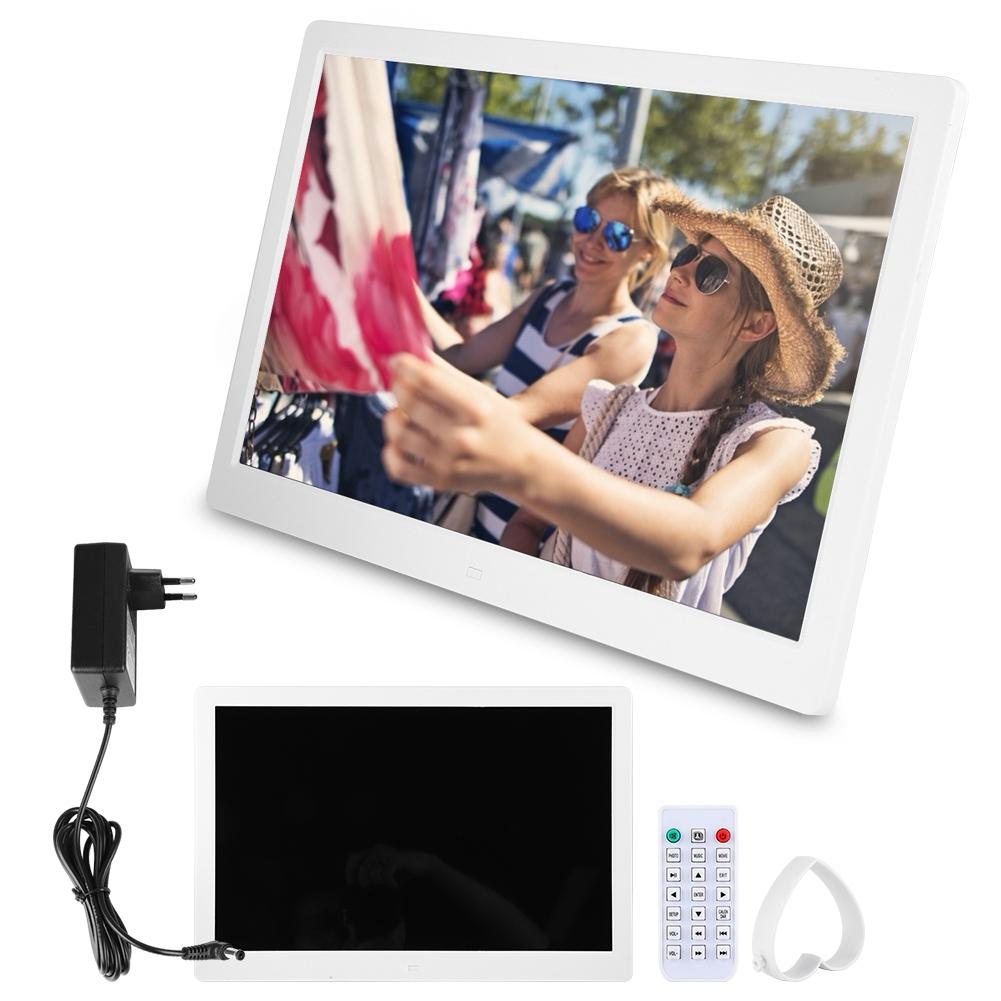 15.4Inch 1280*800HD Digital Photo Picture Frame Alarm Clock Player Album Remote Control White